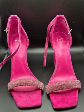 Marc Fisher Pink Suede Rhinestone Ankle Strap Heels size 8.5 NWOT or box